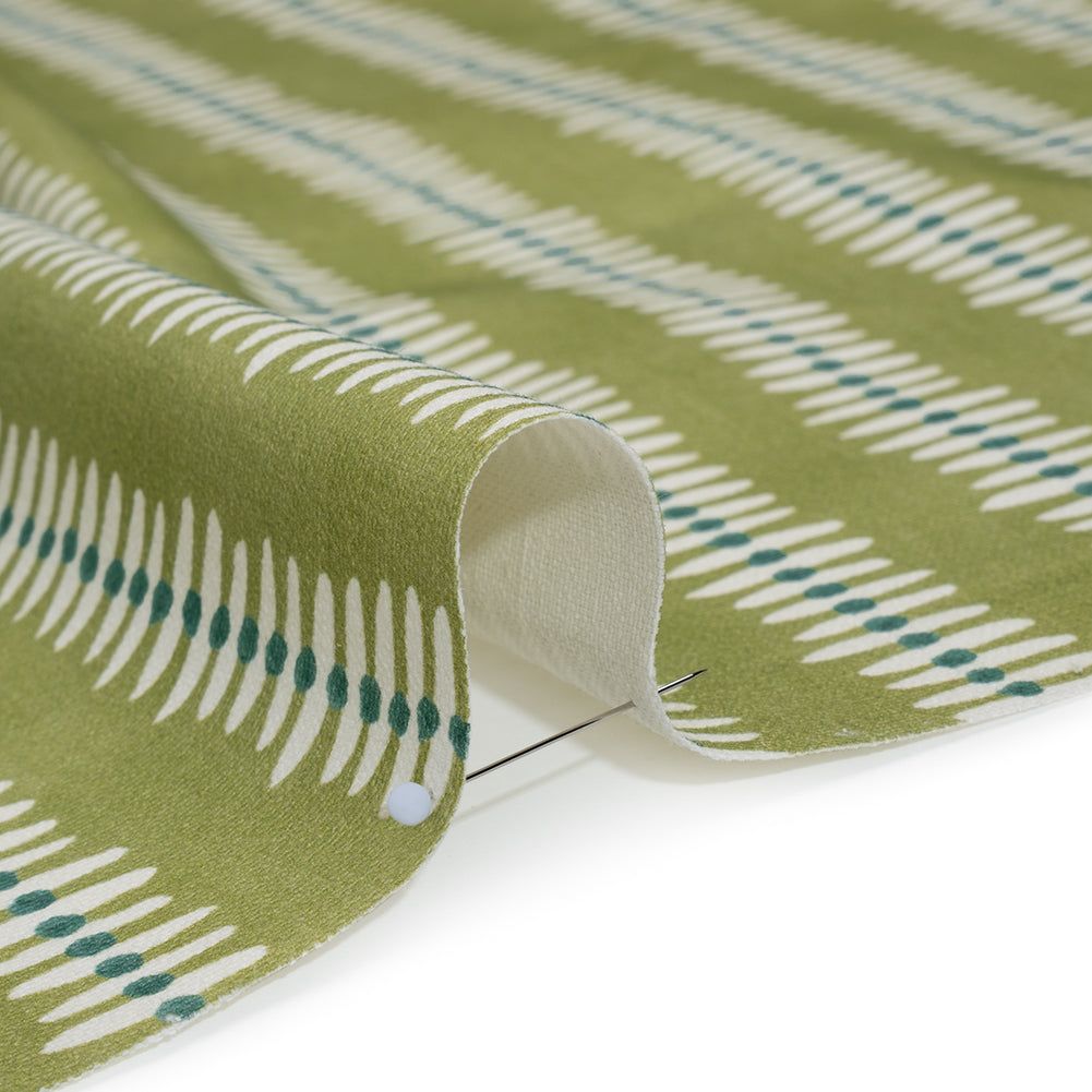 Cotton and Linen Canvas Print - Leaf Dash and Dot Stripes - British Imported - Detail