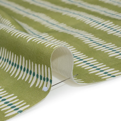 Cotton and Linen Canvas Print - Leaf Dash and Dot Stripes - British Imported