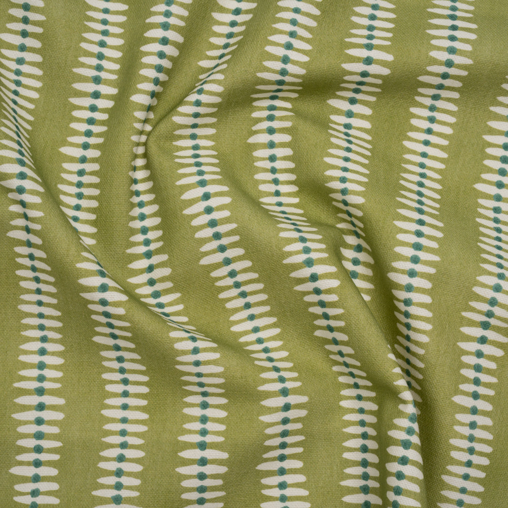 Cotton and Linen Canvas Print - Leaf Dash and Dot Stripes - British Imported