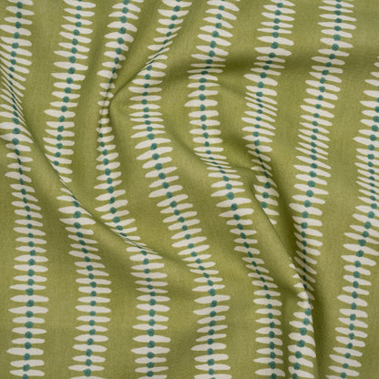 Cotton and Linen Canvas Print - Leaf Dash and Dot Stripes - British Imported