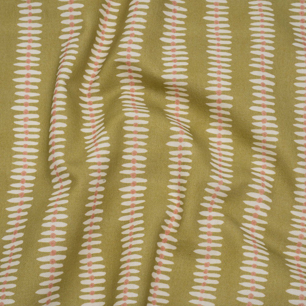 Cotton and Linen Canvas Print - Olive Dash and Dot Stripes - British Imported