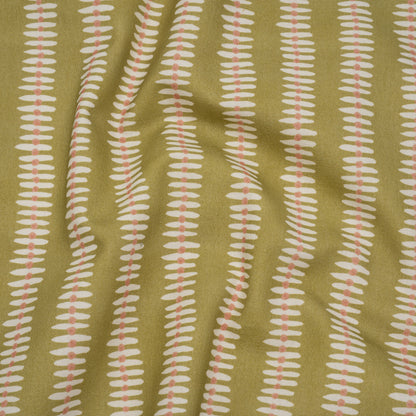 Cotton and Linen Canvas Print - Olive Dash and Dot Stripes - British Imported