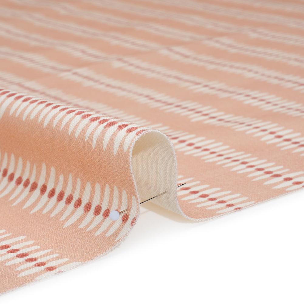 Cotton and Linen Canvas Print - Raspberry Dash and Dot Stripes - British Imported - Detail