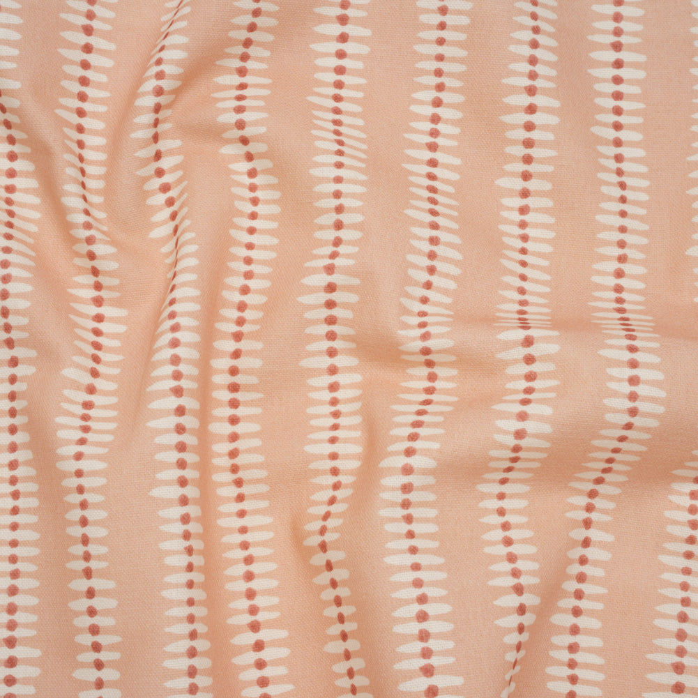 Cotton and Linen Canvas Print - Raspberry Dash and Dot Stripes - British Imported