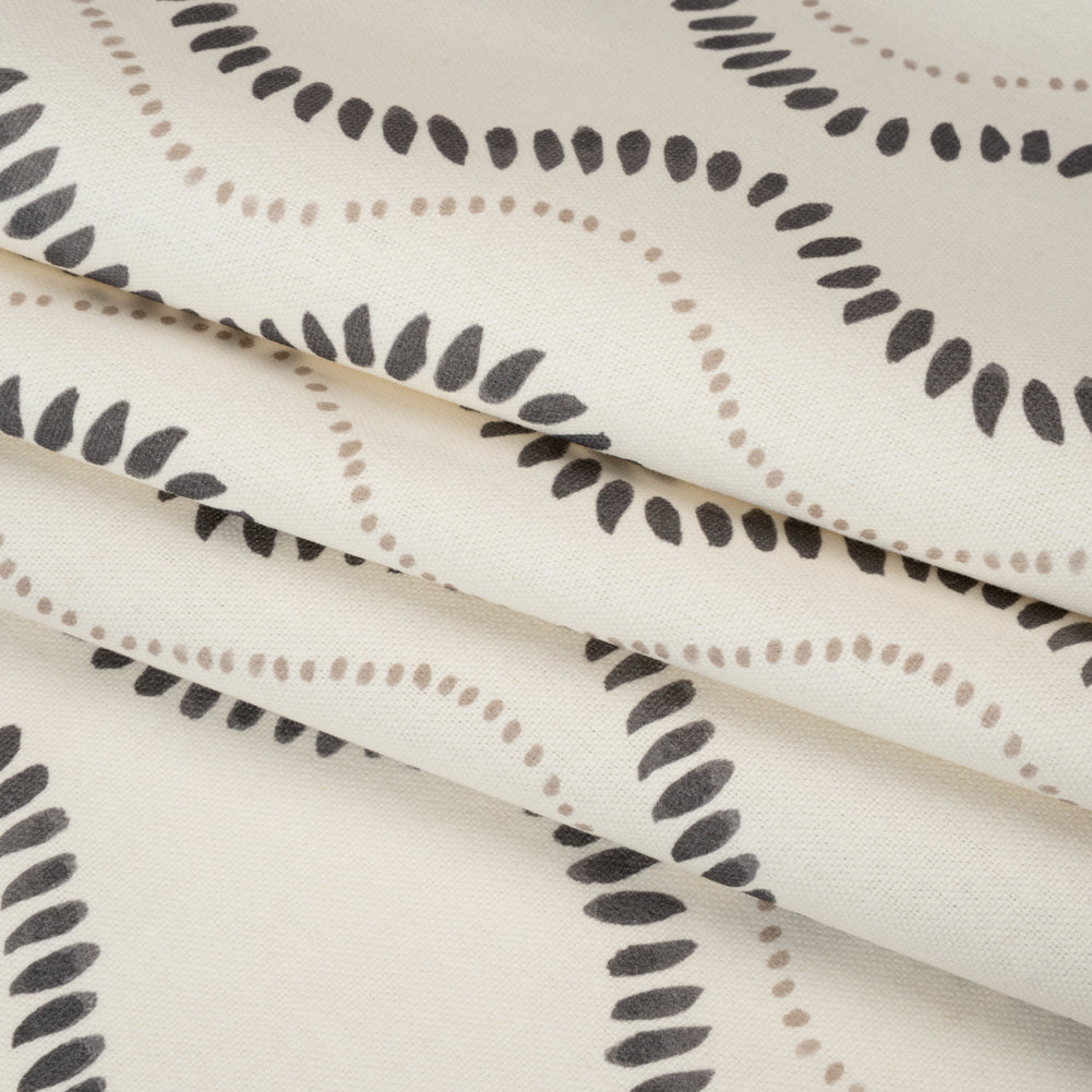 Cotton and Linen Canvas Print - Charcoal Waves of Petal and Dots - British Imported - Folded