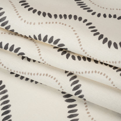 Cotton and Linen Canvas Print - Charcoal Waves of Petal and Dots - British Imported