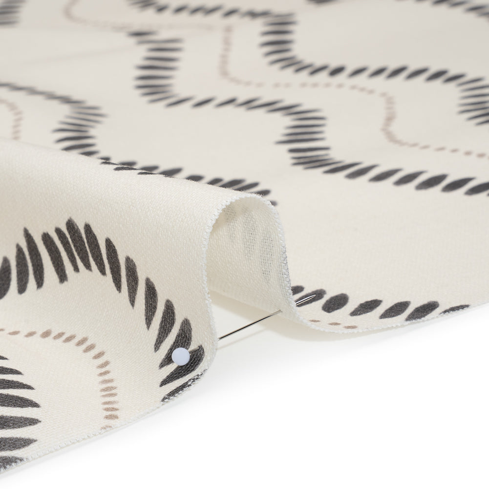 Cotton and Linen Canvas Print - Charcoal Waves of Petal and Dots - British Imported - Detail
