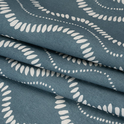 Cotton and Linen Canvas Print - Indigo Waves of Petal and Dots - British Imported