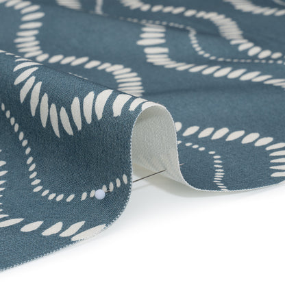 Cotton and Linen Canvas Print - Indigo Waves of Petal and Dots - British Imported