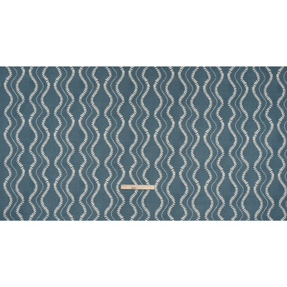 Cotton and Linen Canvas Print - Indigo Waves of Petal and Dots - British Imported