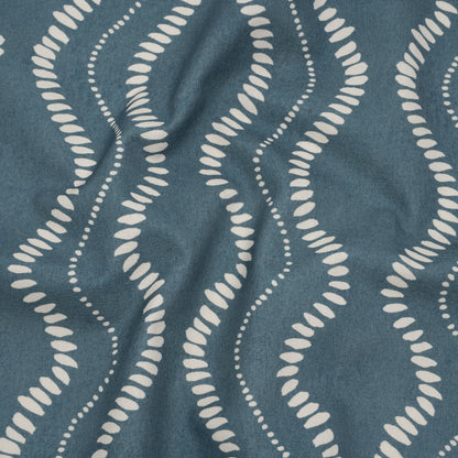 Cotton and Linen Canvas Print - Indigo Waves of Petal and Dots - British Imported