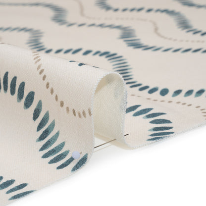 Cotton and Linen Canvas Print - Navy Waves of Petal and Dots - British Imported
