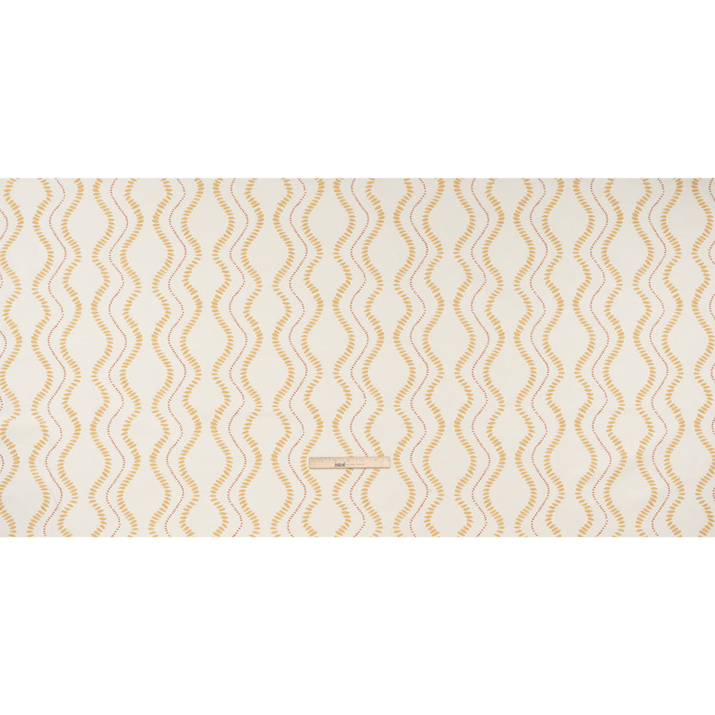 Cotton and Linen Canvas Print - Ochre Waves of Petal and Dots - British Imported