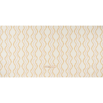 Cotton and Linen Canvas Print - Ochre Waves of Petal and Dots - British Imported