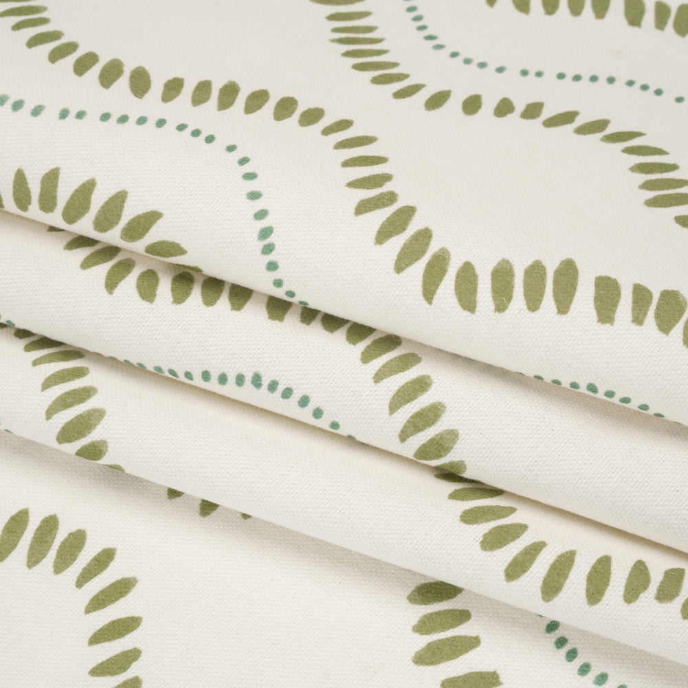 Cotton and Linen Canvas Print - Olive Waves of Petal and Dots - British Imported Folded