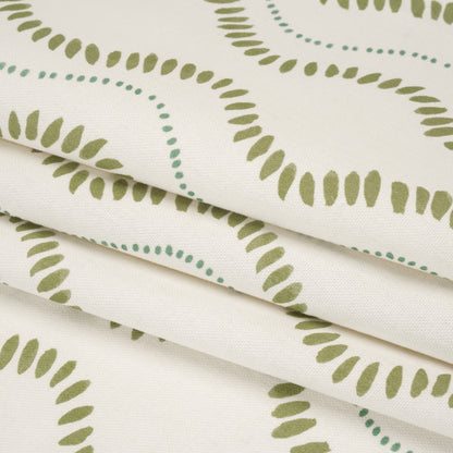 Cotton and Linen Canvas Print - Olive Waves of Petal and Dots - British Imported Folded