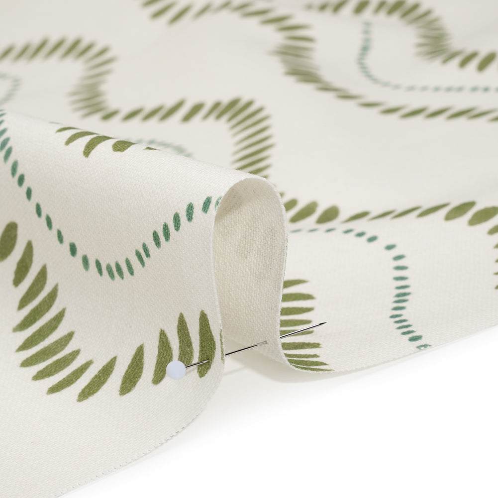 Cotton and Linen Canvas Print - Olive Waves of Petal and Dots - British Imported Detail
