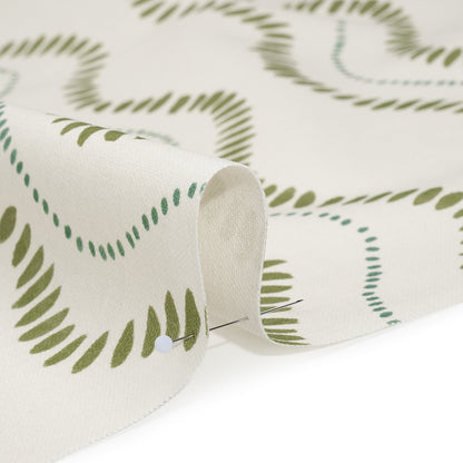 Cotton and Linen Canvas Print - Olive Waves of Petal and Dots - British Imported Detail