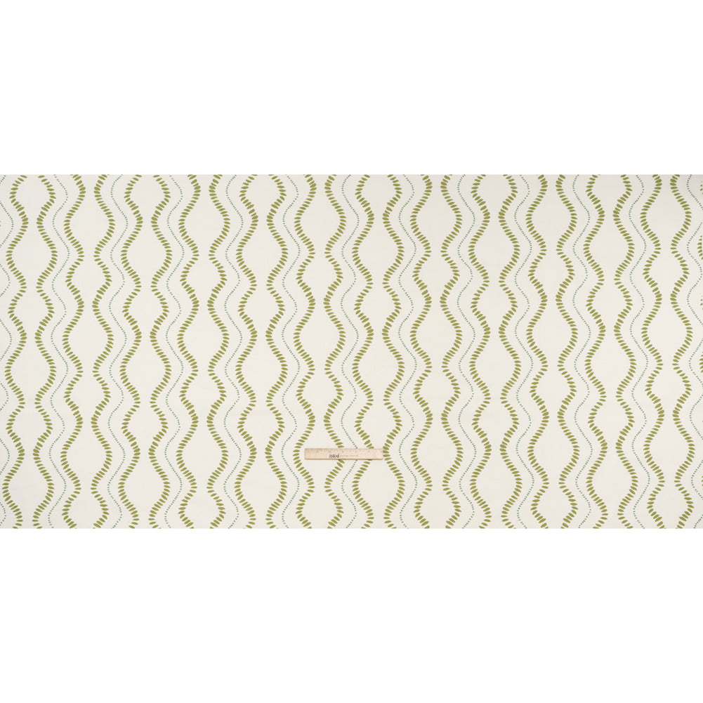 Cotton and Linen Canvas Print - Olive Waves of Petal and Dots - British Imported Full