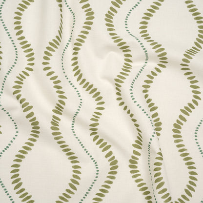 Cotton and Linen Canvas Print - Olive Waves of Petal and Dots - British Imported