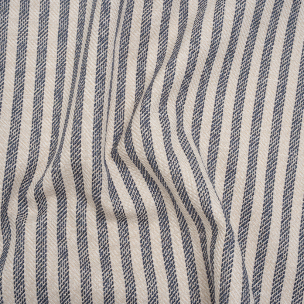 Polyester and Cotton Herringbone Twill - Indigo Stripes - British Imported
