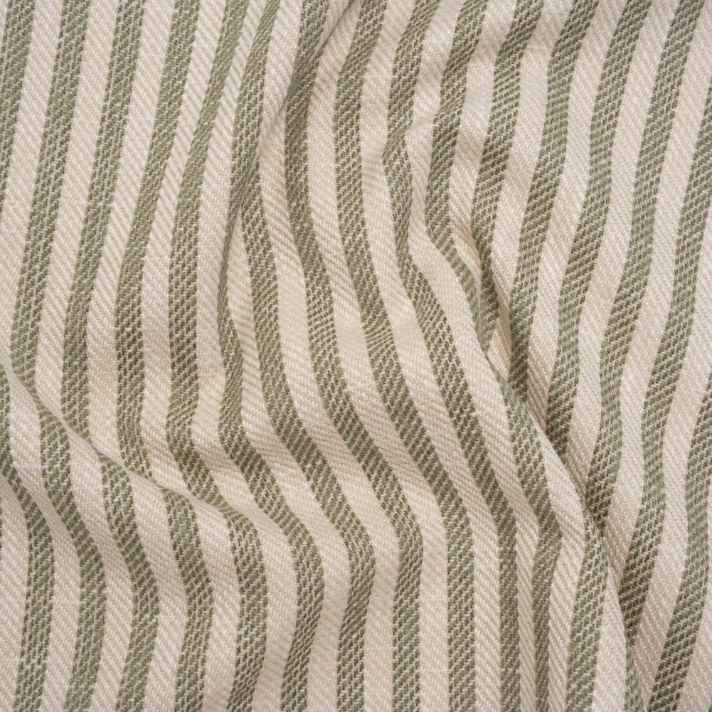 Polyester and Cotton Herringbone Twill - Sage Stripes - British Imported