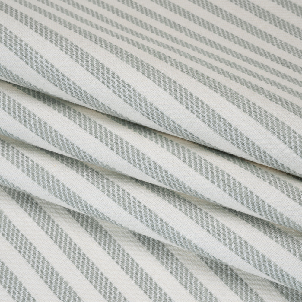 Polyester and Cotton Herringbone Twill - Seafoam Stripes - British Imported Folded