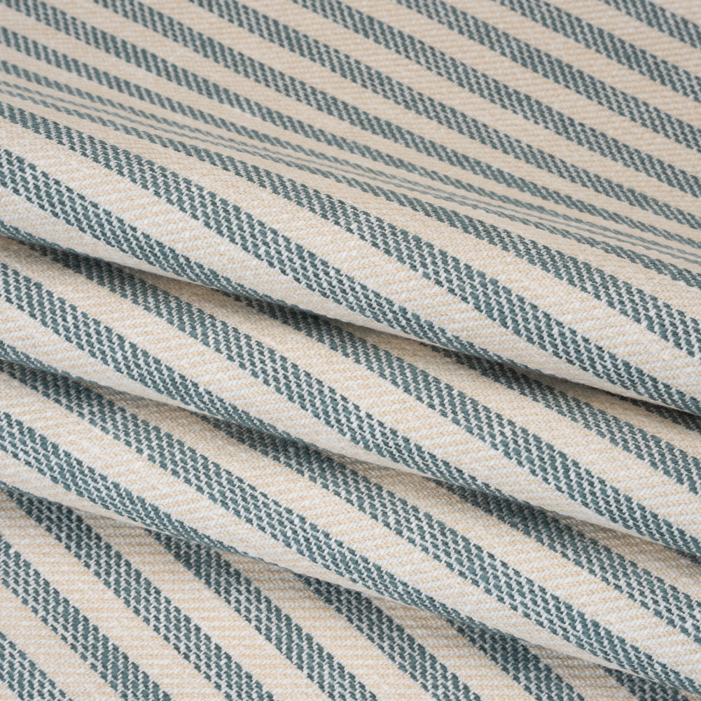 Polyester and Cotton Herringbone Twill - Teal Stripes - British Imported Folded