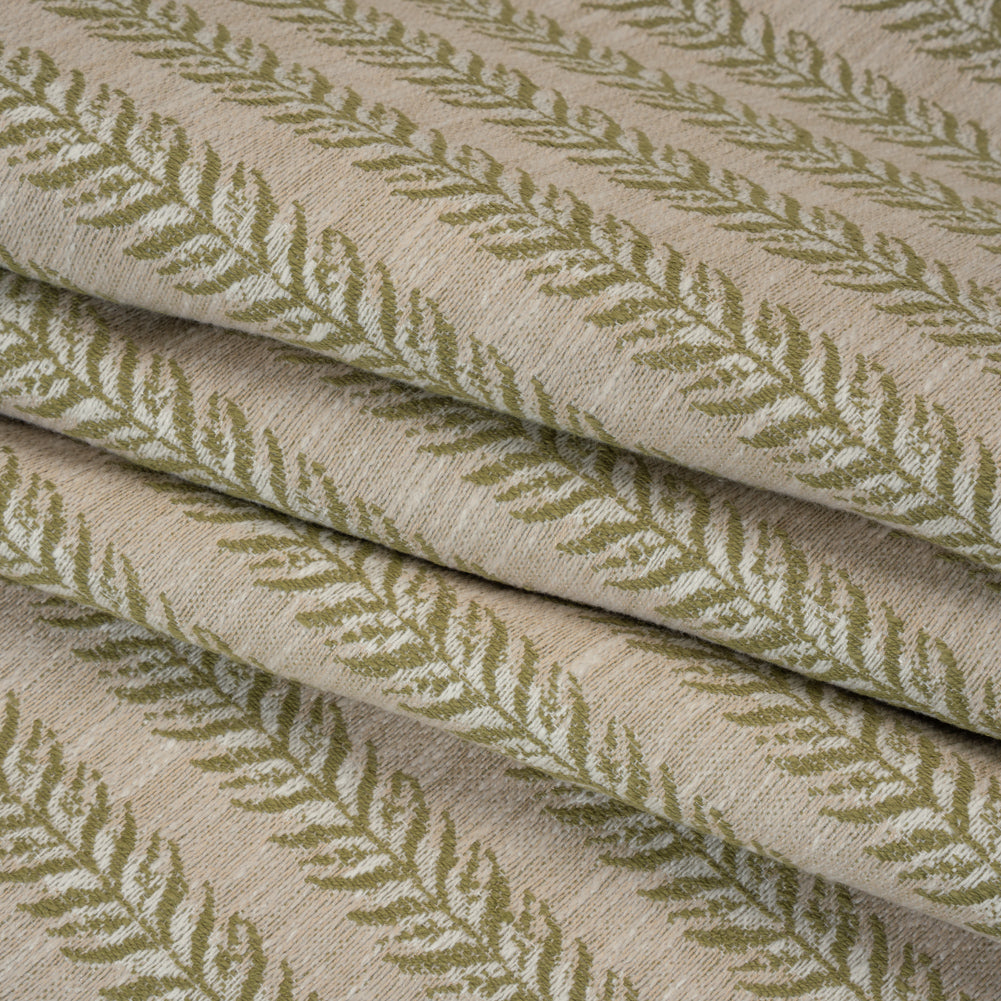 Polyester and Cotton Home Decor Jacquard - Olive Leafy Vine Stripes - British Imported Folded