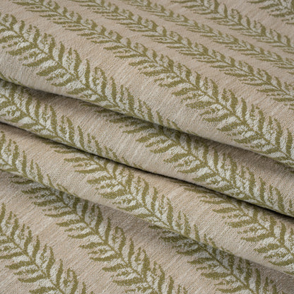 Polyester and Cotton Home Decor Jacquard - Olive Leafy Vine Stripes - British Imported Folded