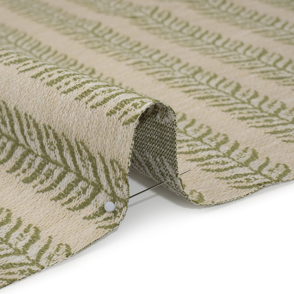 Polyester and Cotton Home Decor Jacquard - Olive Leafy Vine Stripes - British Imported Detail