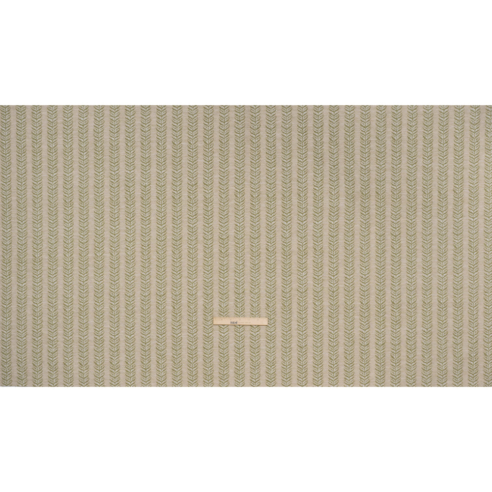 Polyester and Cotton Home Decor Jacquard - Olive Leafy Vine Stripes - British Imported Full