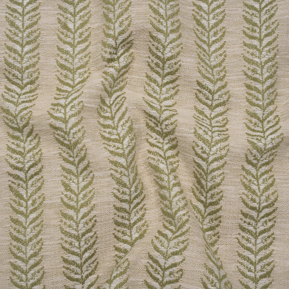 Polyester and Cotton Home Decor Jacquard - Olive Leafy Vine Stripes - British Imported
