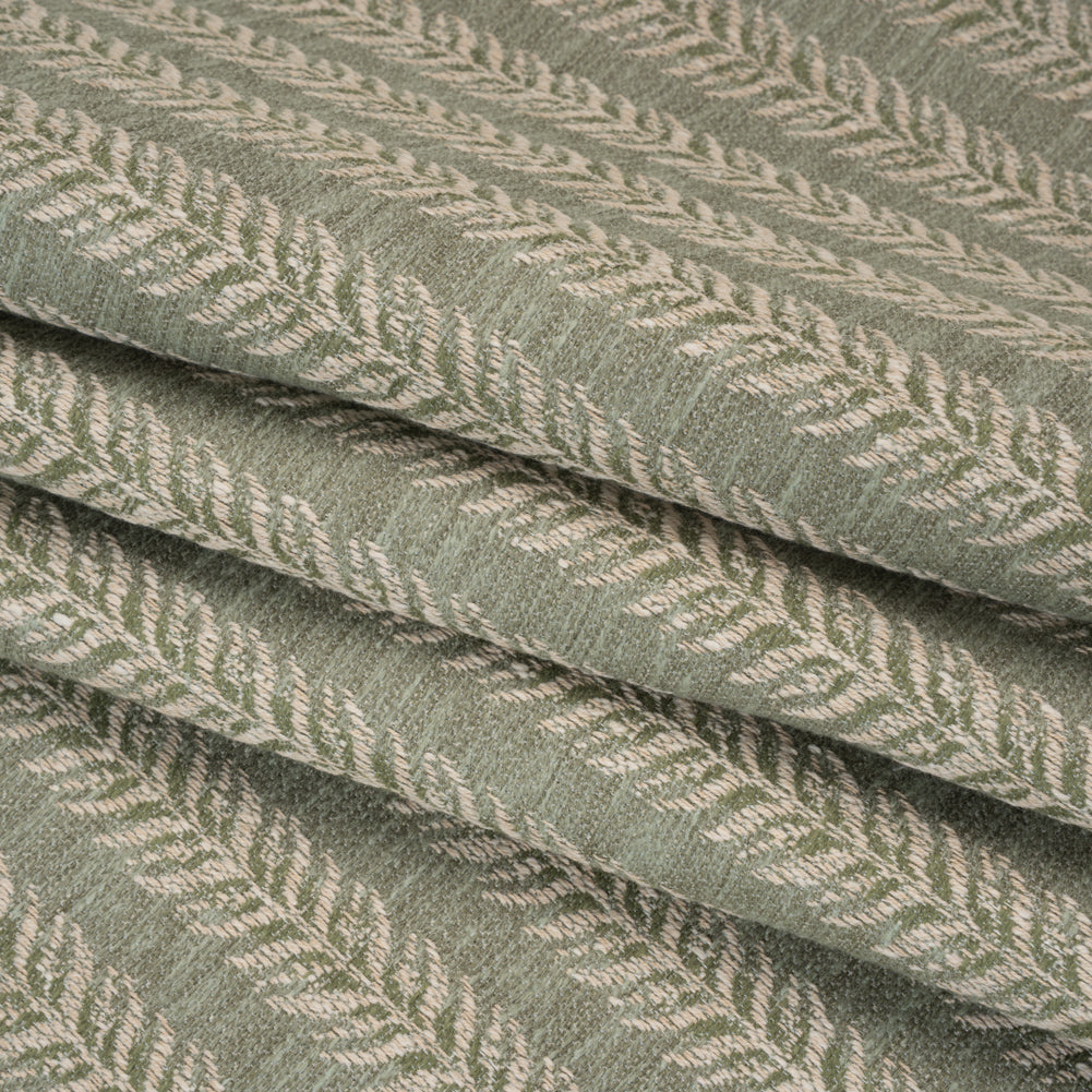 Polyester and Cotton Home Decor Jacquard - Sage Leafy Vine Stripes - British Imported Folded