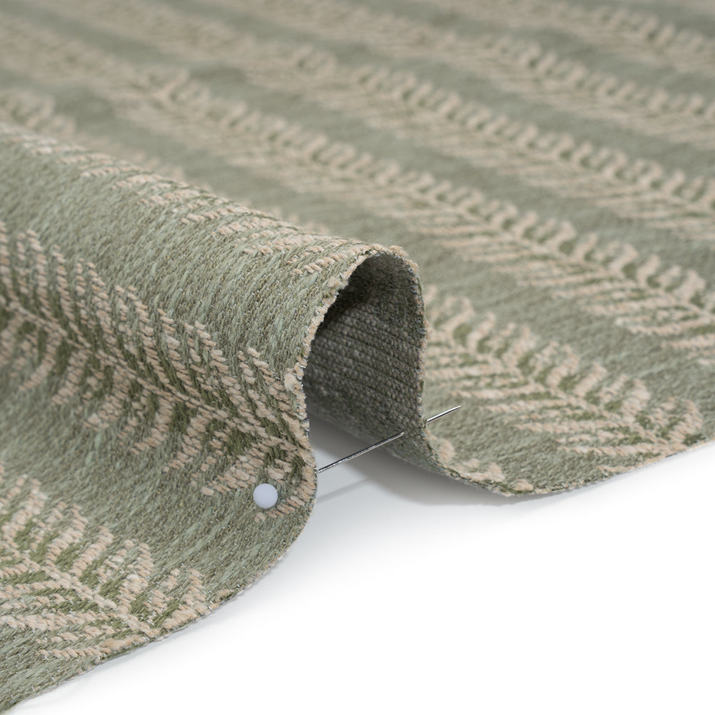 Polyester and Cotton Home Decor Jacquard - Sage Leafy Vine Stripes - British Imported Detail
