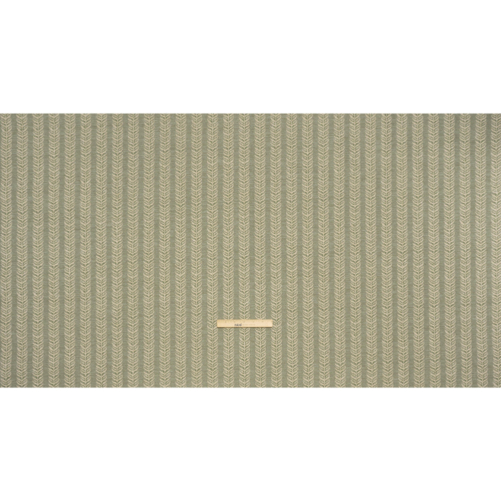 Polyester and Cotton Home Decor Jacquard - Sage Leafy Vine Stripes - British Imported Full