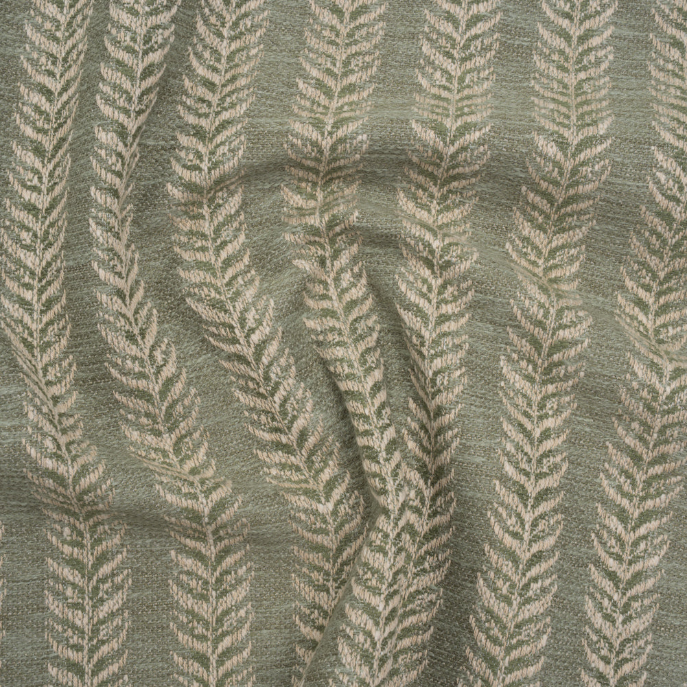 Polyester and Cotton Home Decor Jacquard - Sage Leafy Vine Stripes - British Imported