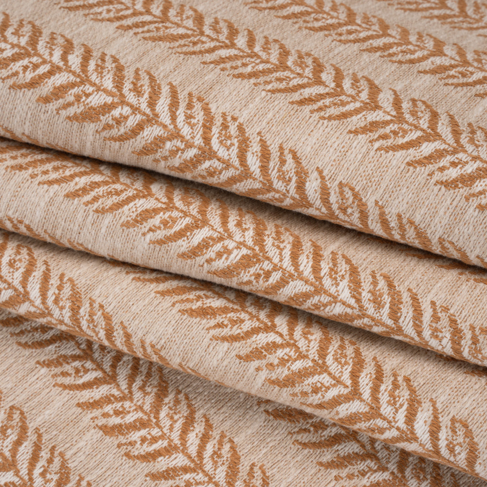 Polyester and Cotton Home Decor Jacquard - Tangerine Leafy Vine Stripes - British Imported Folded