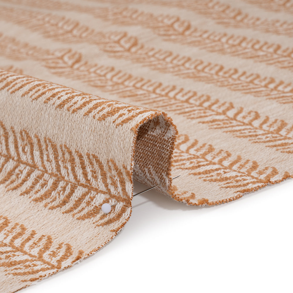 Polyester and Cotton Home Decor Jacquard - Tangerine Leafy Vine Stripes - British Imported Detail