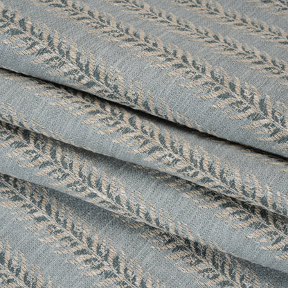 Polyester and Cotton Home Decor Jacquard - Teal Leafy Vine Stripes - British Imported Folded