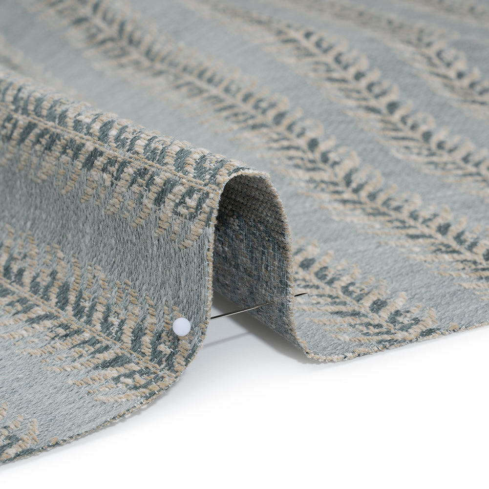 Polyester and Cotton Home Decor Jacquard - Teal Leafy Vine Stripes - British Imported Detail