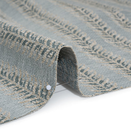 Polyester and Cotton Home Decor Jacquard - Teal Leafy Vine Stripes - British Imported Detail