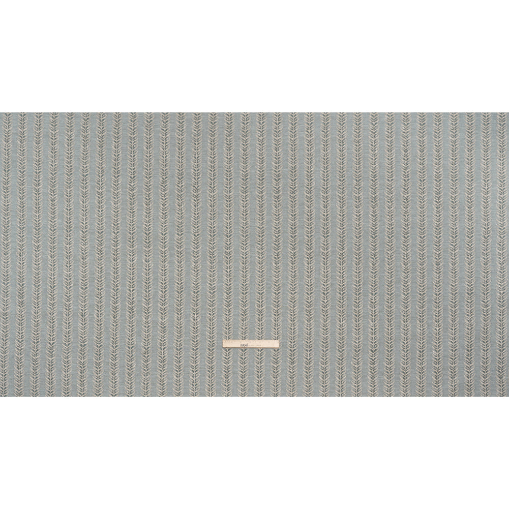 Polyester and Cotton Home Decor Jacquard - Teal Leafy Vine Stripes - British Imported Full
