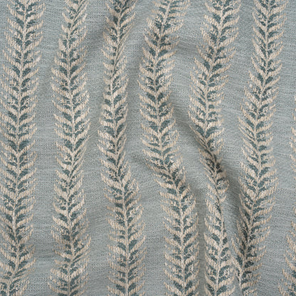 Polyester and Cotton Home Decor Jacquard - Teal Leafy Vine Stripes - British Imported