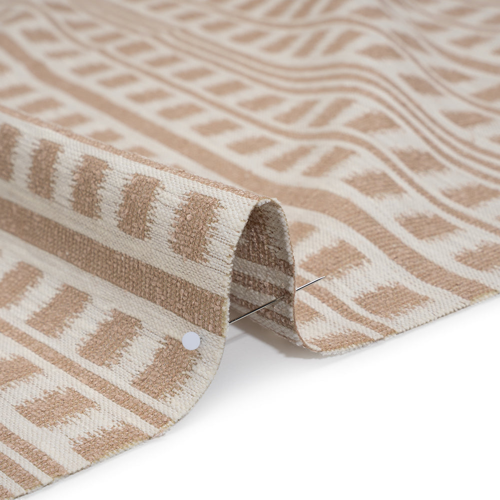 Polyester and Cotton Home Decor Jacquard - Dusky Pink Ikat Squares in Stripes - British Imported - Detail