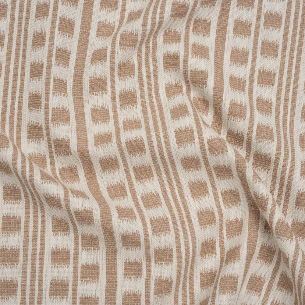 Polyester and Cotton Home Decor Jacquard - Dusky Pink Ikat Squares in Stripes - British Imported