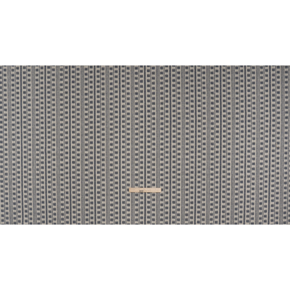 Polyester and Cotton Home Decor Jacquard - Indigo Ikat Squares in Stripes - British Imported - Full