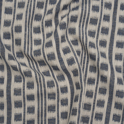 Polyester and Cotton Home Decor Jacquard - Indigo Ikat Squares in Stripes - British Imported