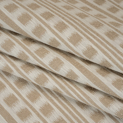 Polyester and Cotton Home Decor Jacquard - Natural Ikat Squares in Stripes - British Imported