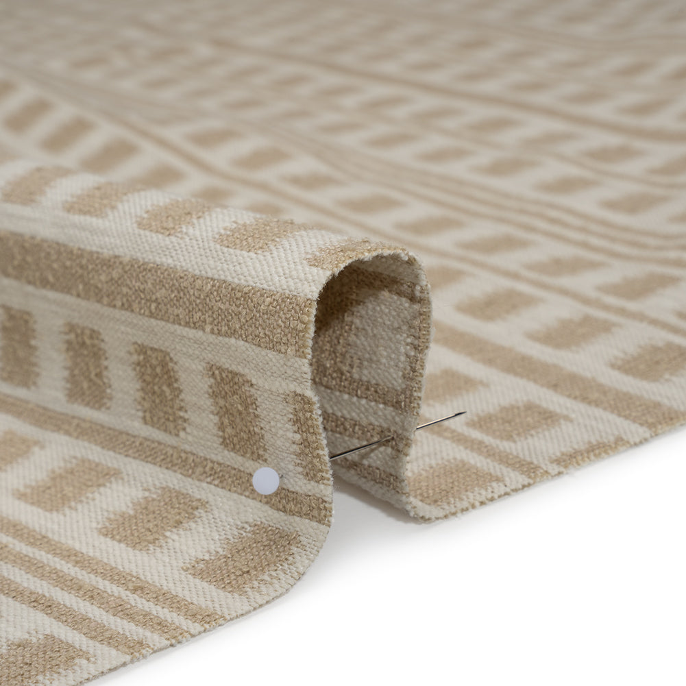 Polyester and Cotton Home Decor Jacquard - Natural Ikat Squares in Stripes - British Imported - Detail